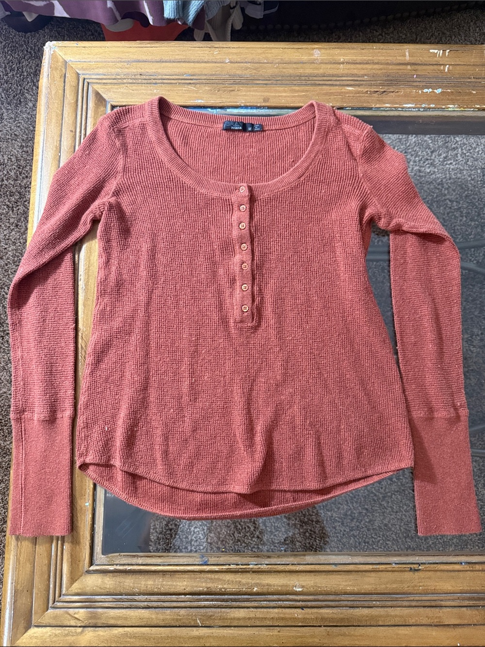 Prana Rust Long-Sleeve Waffle Henley size M